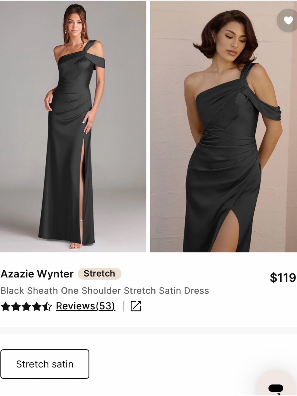 Azazie Black One-Shoulder Satin Sheath Dress